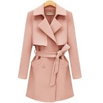 fake two layer wholesale coat woman long sleeve shawl collar trench coat with belt