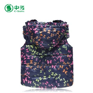 Fashion Style Winter Keep Warm Hooded Cute Girls Butterfly Printed Down Vest