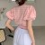 Import Fashion V neck Puff Sleeve girl Cardigan sweater crop top women Summer classic plaid sweater from China