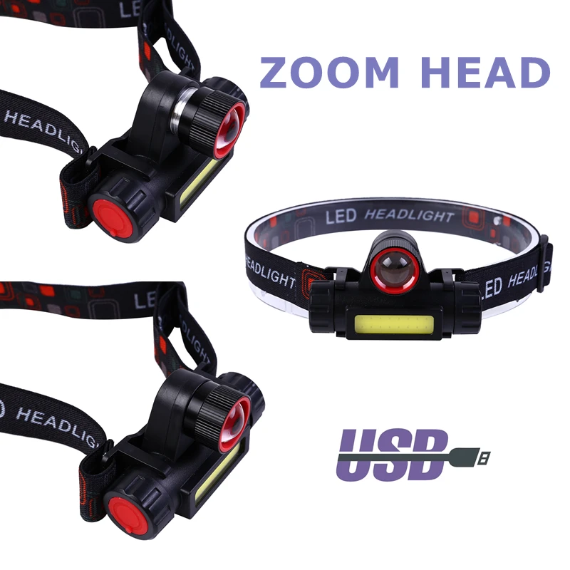 fast shipping USB Rechargeable double beams aluminium led headlamp headlight zoomable in stock adjustable lighting ready to ship