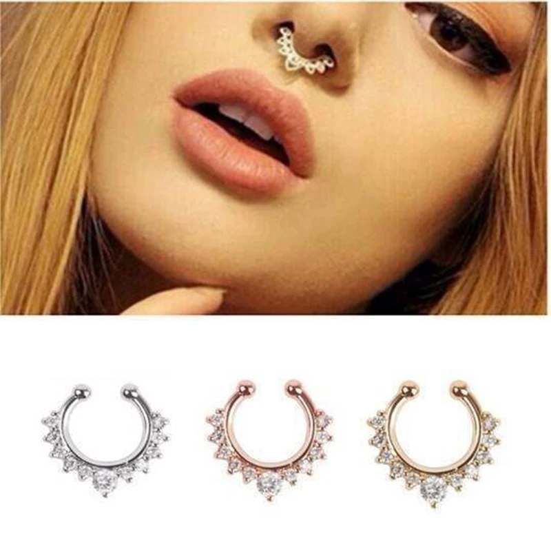 Faux Nose Rings Hoop Stainless Steel Faux Lip Ear Nose Septum Ring Non-Pierced Clip On Nose Hoop Rings
