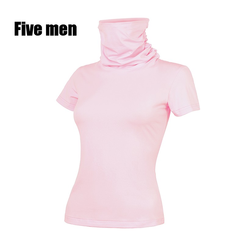 FIVE MEN outdoor cycling women short sleeve  pullover high collar silver ion sports shirt with mask