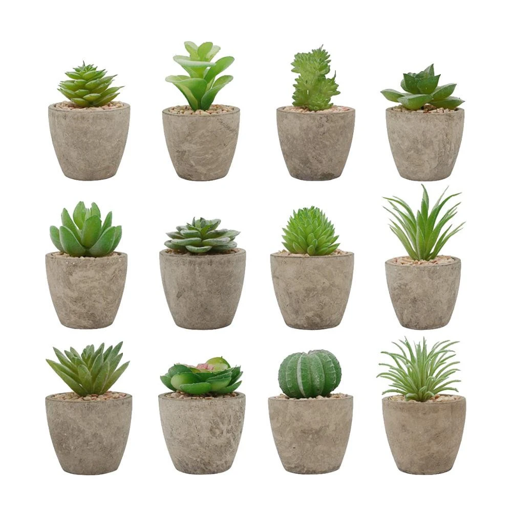 Flocking Mini Artificial Succulent Plants  with recycling pulp pot