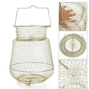 Foldable Steel Wire Fishing Pot Trap Net Crab Shrimp Cage Folding Spring Design Floating Wire Basket,  Fishing Net Cage