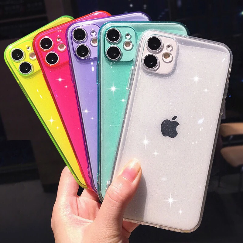 For iPhone12pro precision hole shiny TPU mobile phone case soft candy color cover for iPhone 12