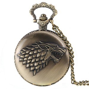 Free Shipping Ice Wolf Modern Mens Pocket Watches with Watch Chain