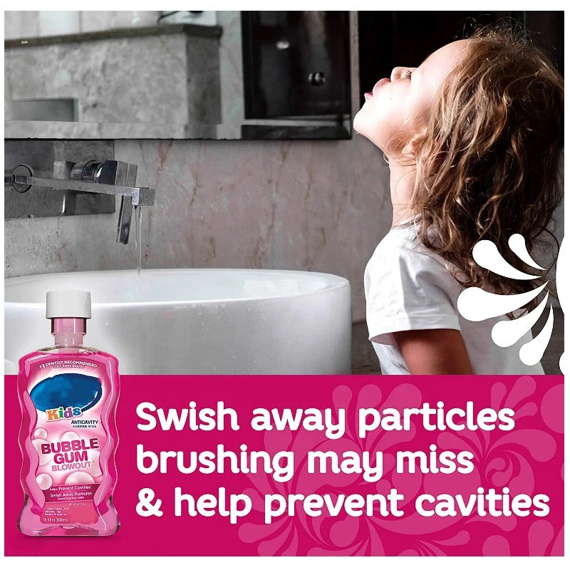 Freshening Breath Clinical Strength Kids Anti-Cavity Fluoride Rinse Bubblegum Blowout Children&#x27;s Mouthwash For Teeth Whitening