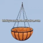 galvanized powder coated black metal hanging flower basket