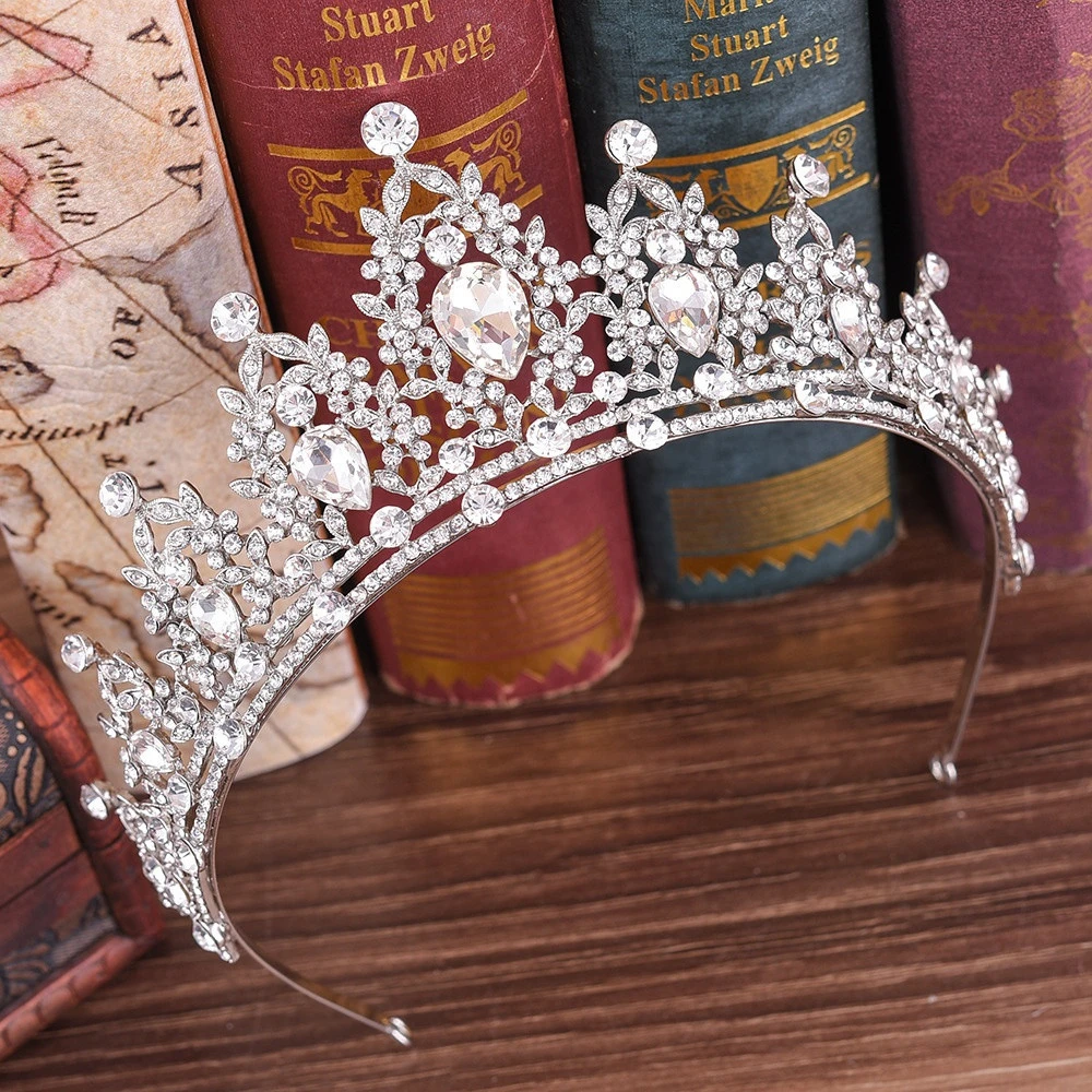 Genya White Crystal Crown Bridal Prom Wedding Tiara Rhinestones Princess Crown Bridal Hair Accessories