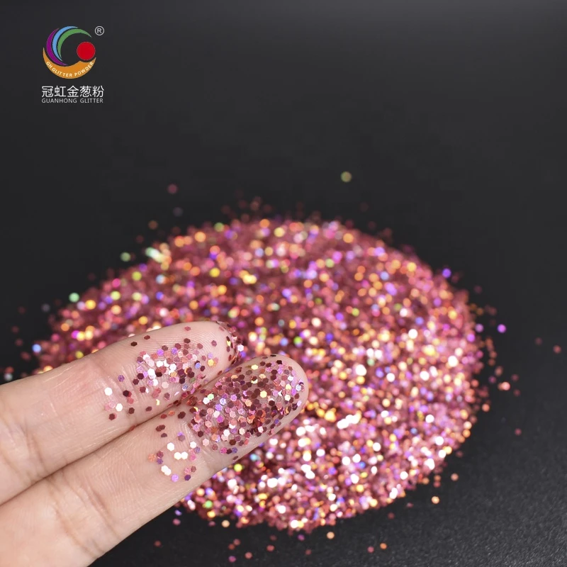 GH1209 Wholesale Pink Laser PET Hexagonal Glitter Holographic Nail Cosmetic Glitter Powder