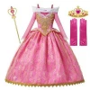 Girls Deluxe Aurora Princess Costume Long Sleeve Sleeping Beauty Pageant Party Gown Children Fancy Dress Up