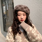 GJ3166 Small MOQ Vintage Woollen Plaid Beret berets women ,8 Panels boinas mujer