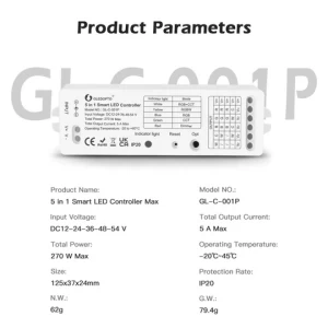 GL-C-001P Gledopto 5in1 ZigBee Smart Controller For All Colors Strip With Power-on-behaviour Setting ZigBee LED Light Dimmer 12V