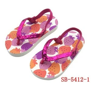 Glitter pvc strap pe slipper with strawberry print for girls and lady