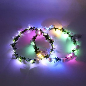 Hair accessories 2019 hot selling glowing girl flower crowns LED string light flower headband