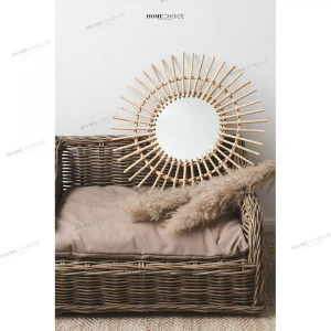 Handmade craft home eyes shape vanity large beauty round decorative woven wood wicker willow frame rattan wall mirror