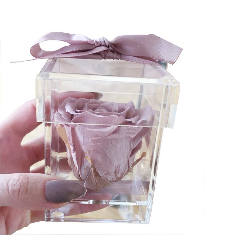 HAORUI Customized Square Acrylic Storage Cube Small Candy Favor Clear Acrylic Box With Lid