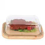 High borosilicate glass Bamboo Butter Dish, Butter Keeper Heat Resistant Pyrex Glassware cheese dish With Bamboo Lid
