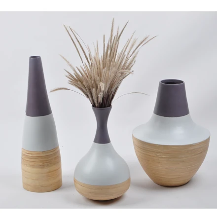 High quality best selling eco friendly two tones black and natural color spun bamboo vase in Viet Nam