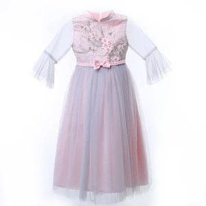 high quality  boutique Embroidery lace princess lovely dress for girls