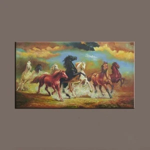 High Quality Canvas Support No Smell Oil Medium Purely Hand Painted Eight Horses Painting