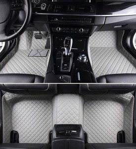 High quality full surrounded artificial leather washable checkered pattern gray leather car mat