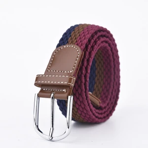 high Quality Mix Color Men Elastic Woven Rope Braid Belts With Metal Buckle