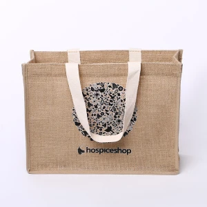 High quality recycled custom burlap jute bag shopping tote with handle