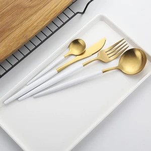 high quality stainless steel plated gold silver cutlery for restaurant Knife/Spoon/Fork/Tea spoon set Wedding Cutlery Silver