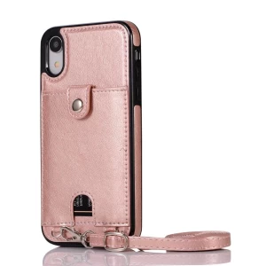 High quality synthetic leather mobile phone wallet case with shoulder strap, necklace lanyard case