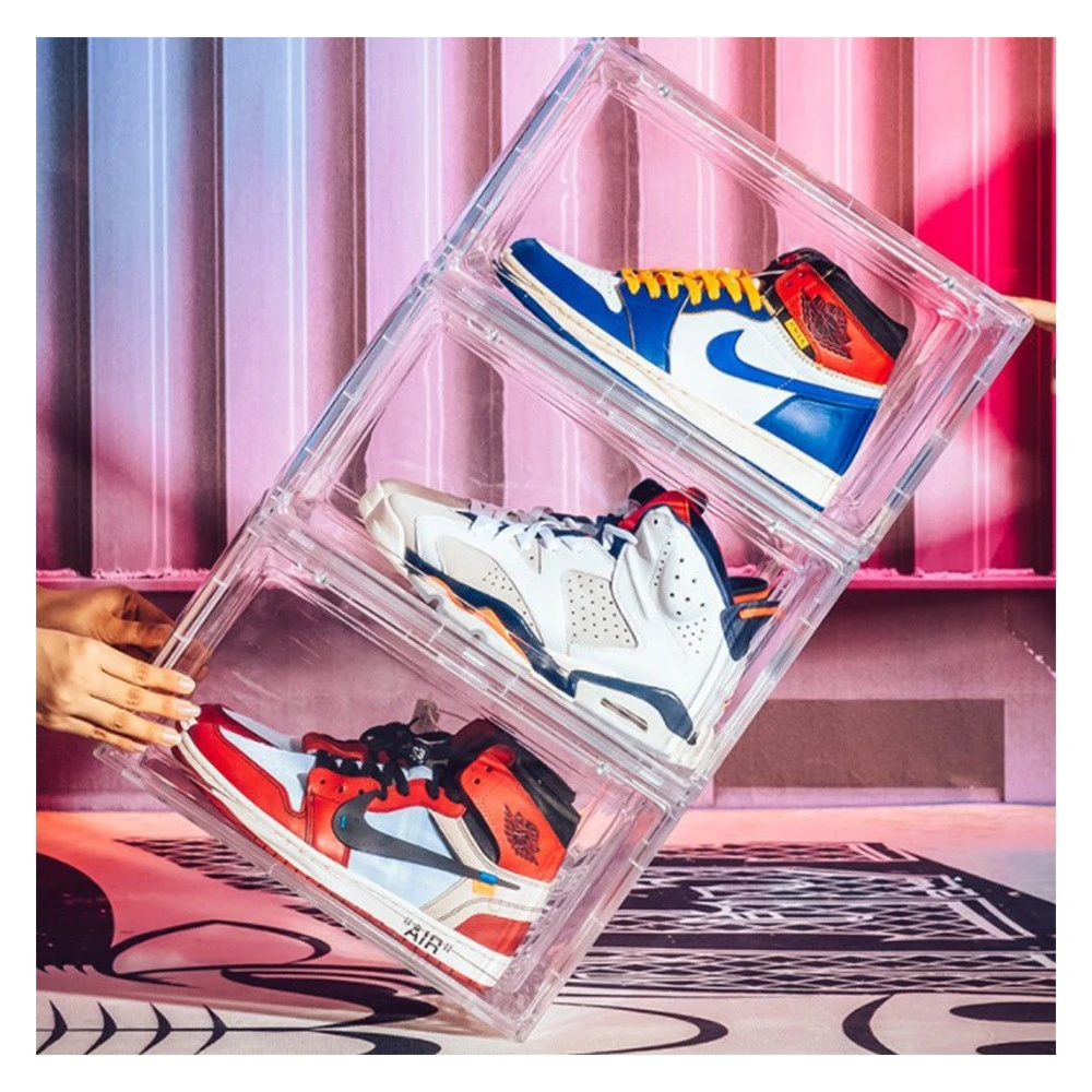 high-top basketball shoe box moisture-proof and dust-proof plastic acrylic transparent Magnetic storage shoe box
