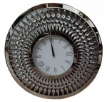 Home Furniture Modern Style Crushed Diamond Teardrop Round Mirror Wall Clock for Decoration