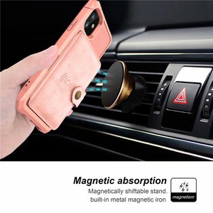 Hot products tpu imitation leather vehicle magnetic suction bracket insert card mobile phone case for iphone 11 wallet case