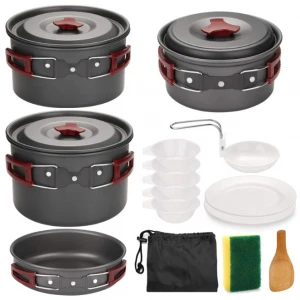 Hot sale cheap 4-6 person  Portable Alloy Outdoor camping  Cooking Set Cookware