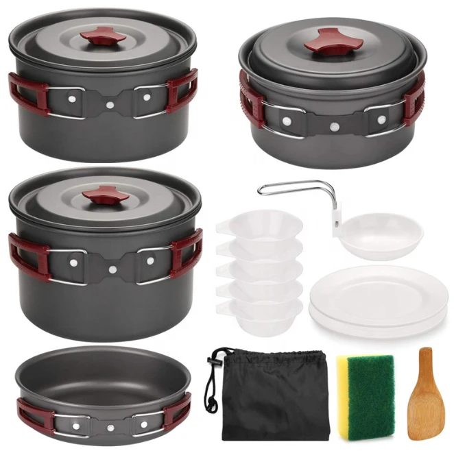 Hot sale cheap 4-6 person  Portable Alloy Outdoor camping  Cooking Set Cookware