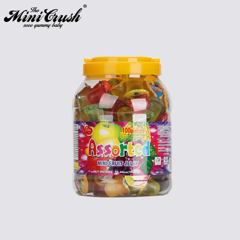 Hot sale in South America mini cup fruit jelly 100pcs in round jar