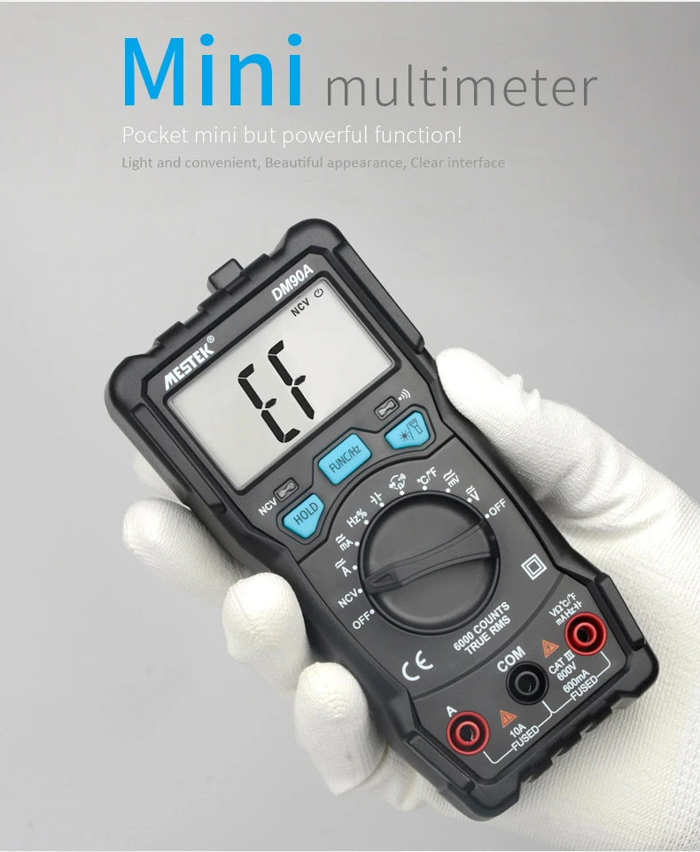 hot selling 2020 Multimeter 6000 Counts DM90A 600V/10A Voltage Current Resistance Tester Digital Multimeter Auto Range Meter