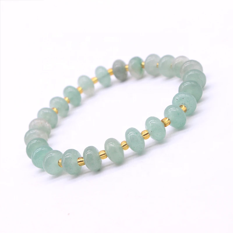 Hot selling healing energy natural raw stone stretch charm bracelet Green aventurine wheel beads bracelet wholesale