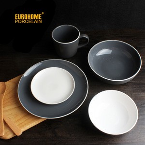 Hotel restaurant home custom black colorful color bone china crockery ceramic porcelain dinnerware set