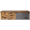 Industrial &amp; vintage Indian solid mango wood &amp; iron metal TV Cabinet