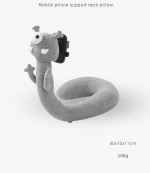 Innovative design 2-in-1 mobile phone holder u-shaped plush neck pillow