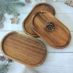 Japanese Oval shape Acacia beech walnut wood serving tray wooden coffee milk snack cake cheese children snack fruit food plate