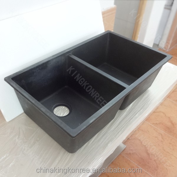 KKR under mount double bowl black quartz kitchen sink