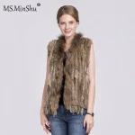 Knit Rabbit Fur Vest with Raccoon fur trim Tassel Gilet
