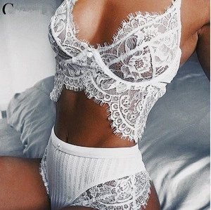 Ladies sexy fancy lingerie set visible lace bra panty French style underwear