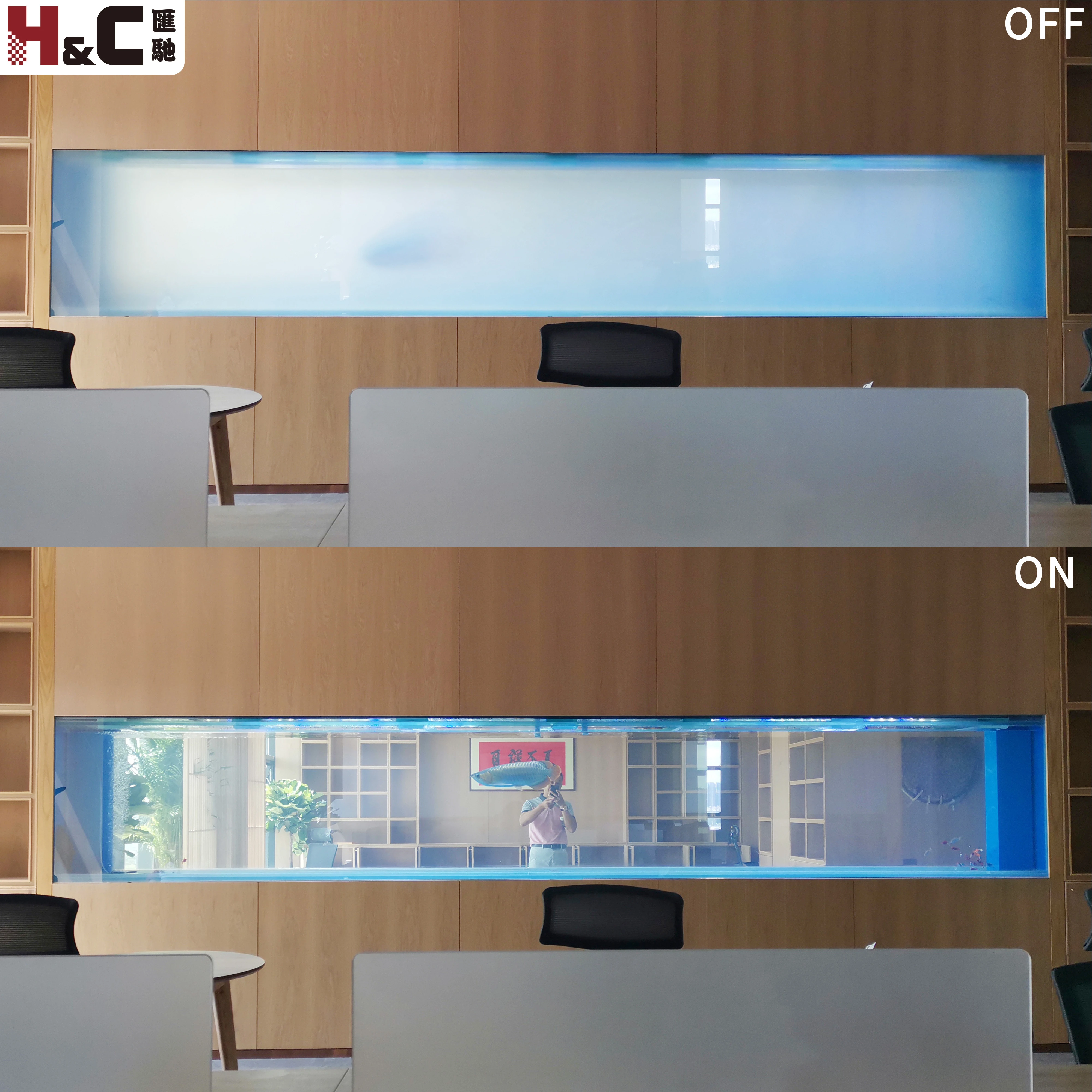Laminated and Toughened Smart Window Tint Film For Windows Smart Glass With AC 48-60 Working Voltage