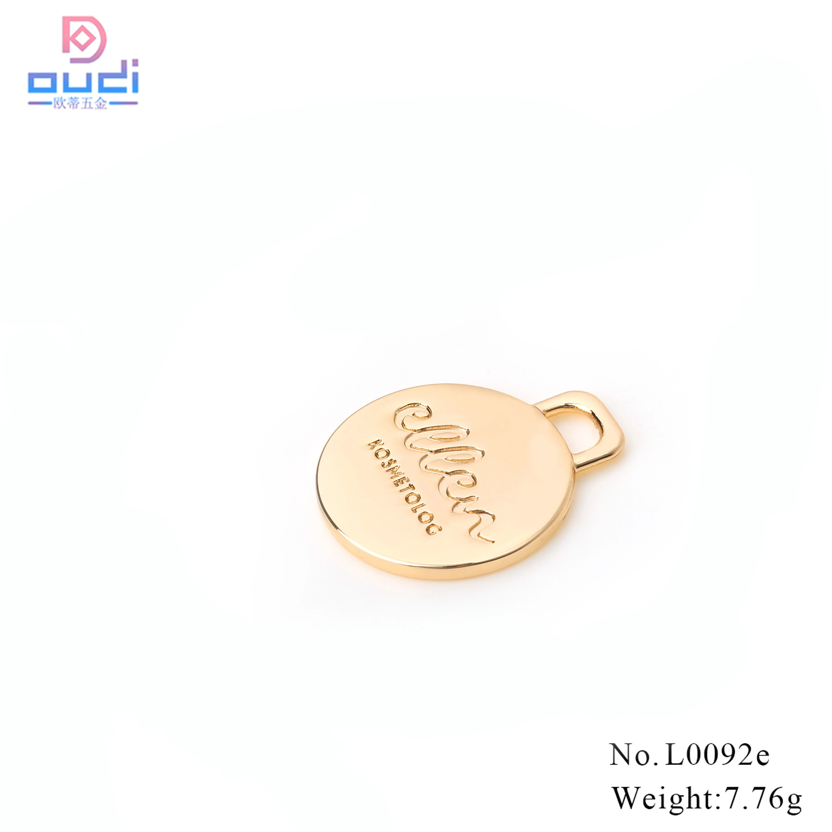 Light Gold Custom Small Bags Metal Plate Engraved Brand Name Letter Logo Label for Handbag or Garments Bag Parts and Accessories