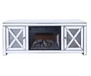 Luxury 2 Door Crystal Mirror Crushed Diamond Insert Fireplace Surround Electric Fire Box for Living Room