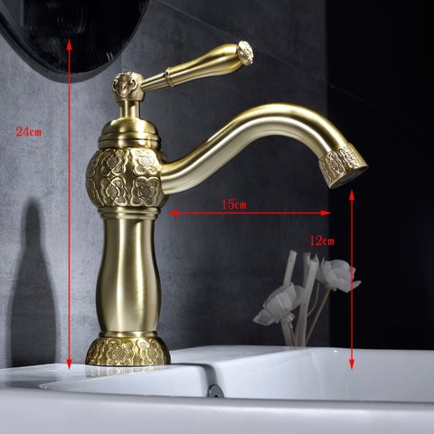 Luxury Retro Antique Brushed Gold Brass basin faucet sink tap mixer hot & cold bathroom faucet
