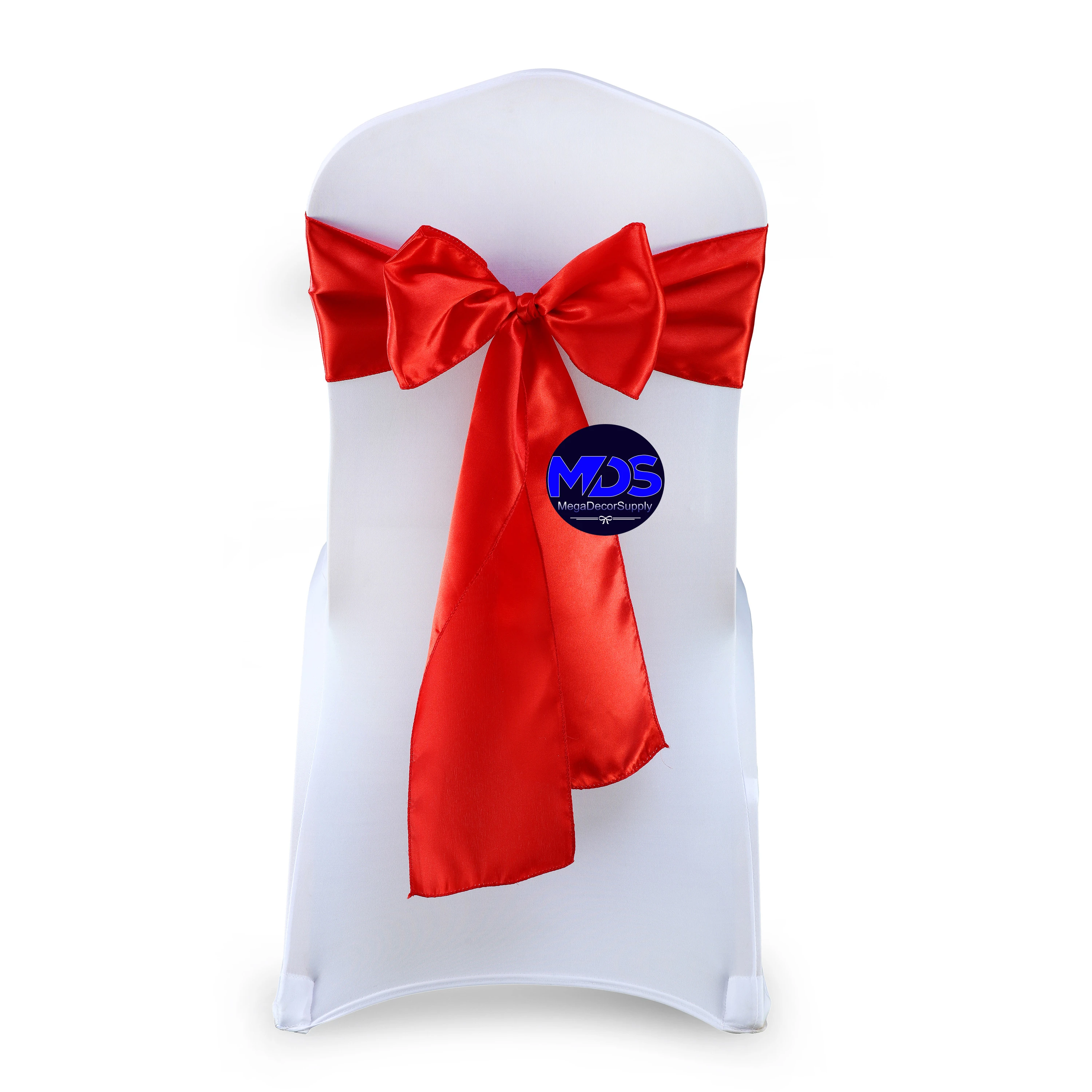 MDS Satin Chair Sashes Bow sash for Wedding and Events Supplies Party Decoration Chair Cover sash - Red